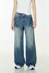 Quần Jeans wash cạp lỡ - Xanh Dương Đậm - Q0367