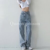 Quần jeans xanh nhạt cạp chéo