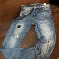 Quần Jeans Xanh Wash rách - Yame