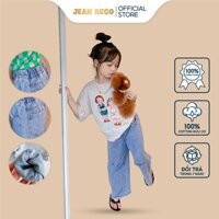 Quần jeans Xẻ Gối Rua Gấu cho bé gái dáng suông JEANBECO, quần bò dài ống rộng phong cách Hàn Quốc từ 10-40kg QDXGRG