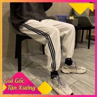 QUẦN JOGGER 3 SỌC NỈ BÔNG UNISEX ĐEN TRẮNG XÁM - QUẦN ỐNG SUÔNG CULLOTE SỌC Mặc 2 Kiểu [Mới]