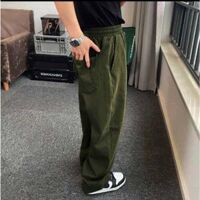 Quần Jogger Baggy kaki Dáng Suông Dài ống rộng - Chất Vải Kaki Kiểu Thể Thao UNISEX bốn Màu Đen,rêu,be,xám. 01x - Rêu,L 52-60kg