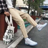 Quần Jogger Baggy Túi Hộp Trơn Dáng Suông Dài ống côn - Chất Vải Kaki Kiểu Thể Thao UNISEX Hai Màu Đen,kem 02x - Kem,XL 60-68kg