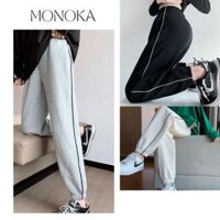 Quần jogger bo gấu chất nỉ cotton dày dặn cạp chun nam nữ 1 vạch Quần ống ôm đen trắng xám unisex thể thao T386G MONOKA
