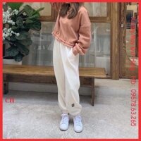 Quần jogger chất len tăm logo bò form thụng cho nữ, quần bomber chun ống quần cá tính style Hàn Quốc