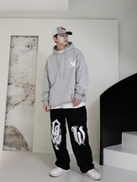 Quần jogger đen trắng suông ống rộng rút dây gấu in chữ 2 bên hiphop sexy dance Hàn Quốc - Q DÀI NỈ HIPHOP RÚT GẤU ĐEN - FREE SIZE 45-63KG
