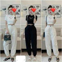 Quần Jogger Đũi Logo PD Kiểu Dáng Thể Thao, Quần Bom Đũi