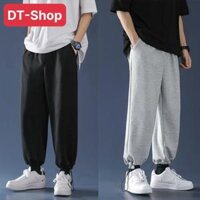 Quần jogger form quần ống rộng vải nỉ ép 2 màu Đen Xám,Có size hot phong cách đường phố siêu ngầu - Đen trơn-Rút chân,S<50kg
