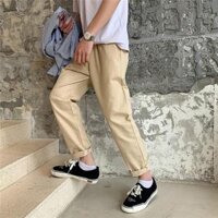 Quần Jogger Kaki Nam Dài Cao Cấp Cạp Chun Bo Gấu Chuẩn Hàng Xuất, Quần Kaki Jogger Nam Dáng Đứng - Kem jogger ống côn,l Dưới 62kg