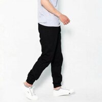 Quần jogger kaki nam trơn dáng ôm, quần dài nam kaki bo chun ống vải co giãn nhẹ - MAU ĐEN,SIZE L