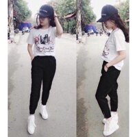 Quần jogger kaki NỮ khóa zip lên form, đẹp dáng - ĐEN,XL