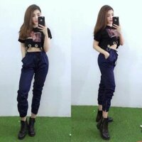 Quần jogger kaki NỮ khóa zip lên form, đẹp dáng - XANH ĐEN,XL