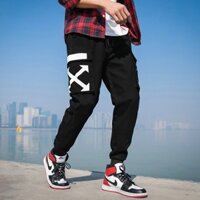 Quần jogger Kaki Thể Thao Ống Bó Lưng Thun Túi Hộp Co Giãn SG FASHION, màu đen kiểu in viền trắng cực đẹp