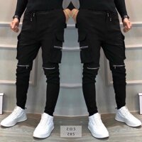 Quần jogger kaki túi hộp khoá gối siêu chất  mẫu mới Q090 - Đen,M<59kg