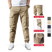 Quần Jogger Kaki Túi Hộp Nam VICENZO Cạp Chun Bo Gấu Cá Tinh, Quần Dài Kaki Jogger Túi Hộp Nam