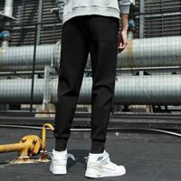 Quần Jogger khóa gối kiểu, Dài Bo Gấu dưới ống - Chất Vải Kaki Kiểu Thể Thao UNISEX một Màu Đen. 03x - Đen,S 40-45kg
