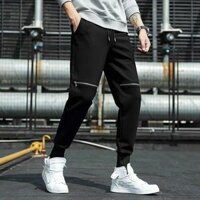 Quần Jogger khóa gối kiểu, Dài Bo Gấu dưới ống - Chất Vải Kaki Kiểu Thể Thao UNISEX một Màu Đen. 01x - Đen,S 40-45kg