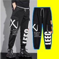 Quần Jogger LEEC túi khóa hộp Dài Bo Gấu - Chất Vải Kaki Kiểu Thể Thao UNISEX Hai Màu Đen, xám. 05x - Đen,S 40-45kg
