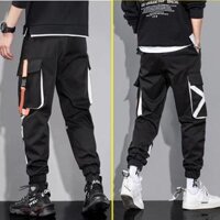 Quần Jogger LEEC túi khóa hộp Dài Bo Gấu - Chất Vải Kaki Kiểu Thể Thao UNISEX Hai Màu Đen, xám. 04x - Đen,S 40-45kg
