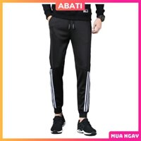 Quần jogger nam đẹp kiểu dáng thể thao giá rẻ ABATI Quần nỉ thu đông nam da cá bo gấu ống rộng 3 sọc