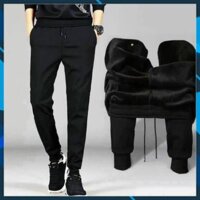 Quần jogger nam lót lông siêu ấm quần nỉ nam bo gấu cạp chun dây rút siêu ấm thời trang Banamo Fashion 792 - Đen,L