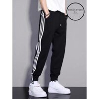 Quần jogger nam nữ thể thao, quần ống suông 3 sọc chất dày dặn, vải cao cấp Joger không xù không nhăn - Quần 3 Sọc Đen THUN,M &lt;55KG