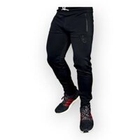 Quần jogger nam tập gym DO GYM SHOP logo thêu, thun poly 4 chiều thoáng mát - ĐEN logo ĐEN - L 65 -74kg dưới 1m75