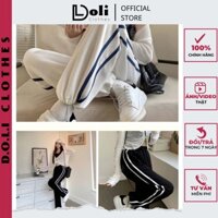 Quần Jogger Nỉ 2 Sọc Dáng Thể Thao 2 Màu dưới 65kg - Quần Dài Nữ Ống Rút Điều Chỉnh QD029 - DOLI Clothes