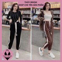Quần jogger nữ bo gấu nỉ tăm phối sọc Q916