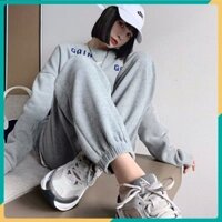 Quần jogger nữ bo gấu trơn vải thun tổ ong, quần bom ống rộng nữ nỉ thun dáng jogger mặc thu đông - HYE