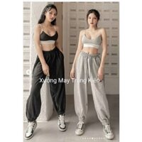 Quần jogger nữ bo gấu trơn vải thun da cá - Quần ống rộng boom unisex nỉ thun bo gấu