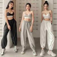 Quần Jogger Nữ Cạp Chun Bo Gấu Vải Nỉ Thun Da Cá