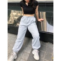 Quần Jogger Nữ Nỉ Da Cá, Quần Bo Gấu Xám