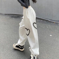 Quần jogger nữ nỉ hoạ tiết in hình trái tim quần hiphop (sẵn L)