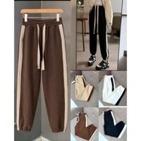 Quần jogger nữ trơn bo gấu Ullzang Unisex nam nữ quần Nữ Nỉ Nhung Tăm Mịn Chất Co Giãn Kết Hợp Phối Sọc Hai Bên  M99