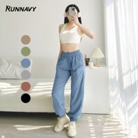Quần jogger thể thao nữ tập yoga, gym, chạy bộ, vải gió ống rộng thoáng mát Run Navy WJG28A