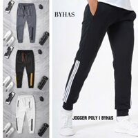 Quần Jogger Thể Thao Poly 2 Da Phối Sọc Cao Cấp - Mềm Mịn, Thoáng Mát, Co Giãn