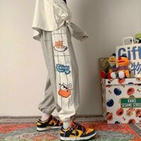 Quần JOGGER Thể Thao Unisex Nam Nữ HIPHOP Ống Rộng Bo Gấu Rút Dây In Hình GẤU Ulzzang - XÁM,M