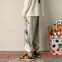 Quần JOGGER Thể Thao Unisex Nam Nữ HIPHOP Ống Rộng Bo Gấu Rút Dây In Hình GẤU Ulzzang - XÁM,XL