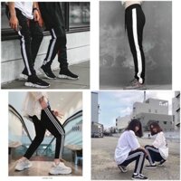 Quần Jogger Thun Nỉ Dài 1 - 3 Sọc Xuông Không Bo Gấu - Nhóm Nam Nữ , Cặp Đôi Mặc Thể Dục - Đi Học - 1 SỌC - Free size