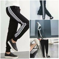 Quần Jogger Thun Nỉ Dài Có Bo Gấu 1 - 3 Sọc - Nhóm Nam Nữ , Cặp Đôi - Học Sinh Mặc Thể Dục - 3 SỌC - FREESIZE