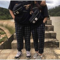 Quần jogger thun sọc Caro Nam Nữ unisex - quần dài sọc caro màu xanh đen ống suông trẻ trung, cá tính - M