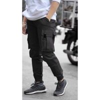 Quần Jogger túi hộp 1 khóa kéo dài ống bo gấu - Chất Vải Kaki Kiểu Thể Thao UNISEX một Màu Đen. 02x - Đen,XXL 68-78kg