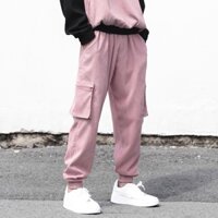 ❏◇Quần Jogger Túi Hộp Lưng Thun Form Ống Rộng Chất Liệu Ticke Bo Unisex Màu Hồng