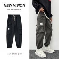 Quần jogger unisex nam nữ boxpant, túi hộp đen xám tập gym, hiphop đường phố (đen xám)