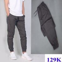 Quần jogger zip, quần Kaki khoá chân vải giãn - Xám đậm,Xl&gt;75kg