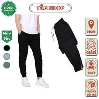 Quần jogger zip, quần Kaki khoá chân vải giãn - Đen,M&gt;52kg