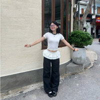 Quần joggers đen mix váy bồng trắng cách điệu hottrend