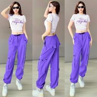 Quần jogget kaki phối dây kết hợp áo croptop tập Aerobic, Zumba, dân vũ, biểu diễn _Lulushop