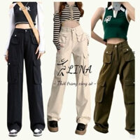 Quần kaki 6 túi hộp nữ ống suông lưng